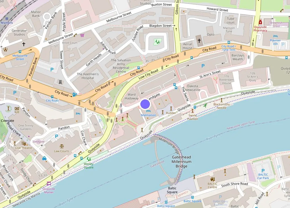 Map: Malmaison Newcastle
